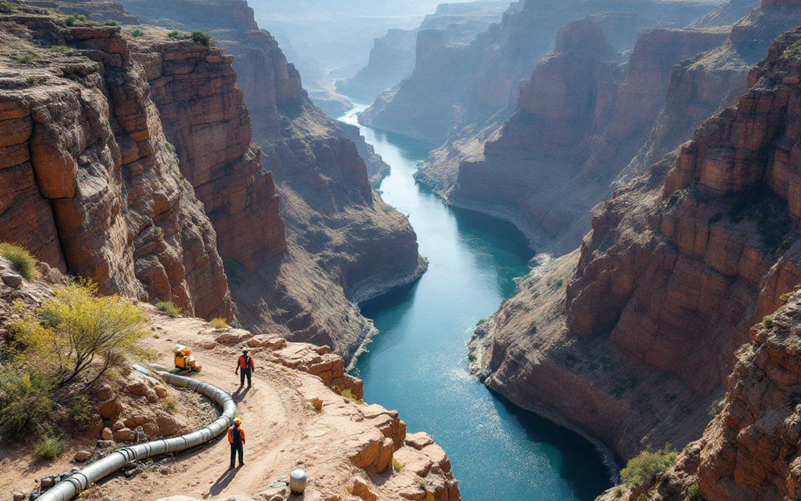 A large river running through a deep rock canyon seen from the rim